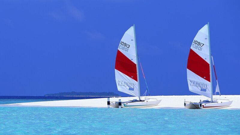 Sailboats on Sandbar — Blue, Serene, Afternoon, Photograph