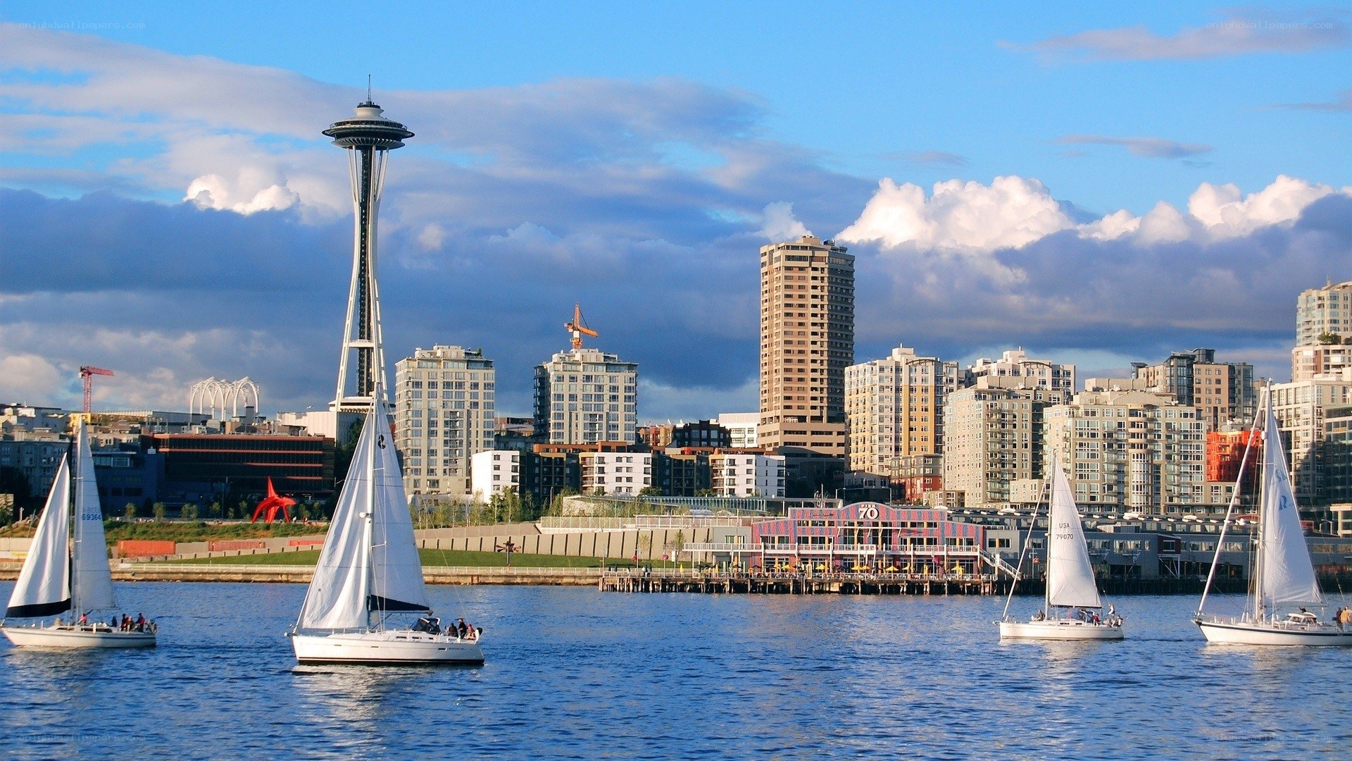 Sailboats on Seattle waterfront