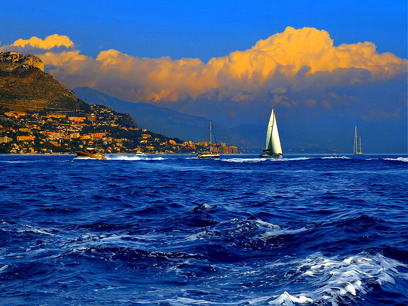Sailboats on the Sea — Blue, Dramatic