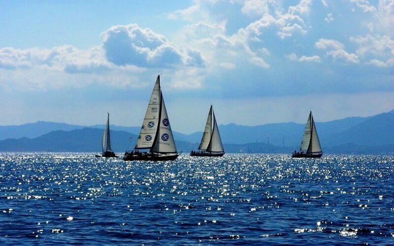 Sailboats on the Water — Blue