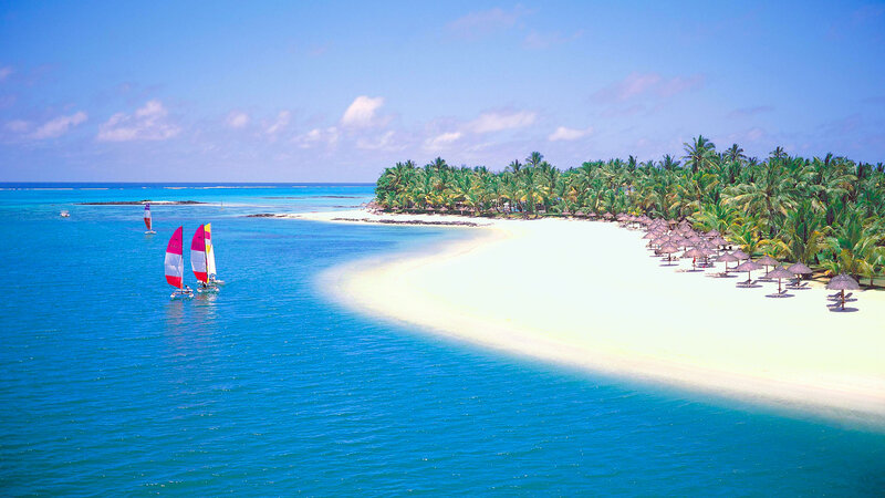 Sailboats on Tropical Beach — Blue, Serene, Afternoon, Photograph