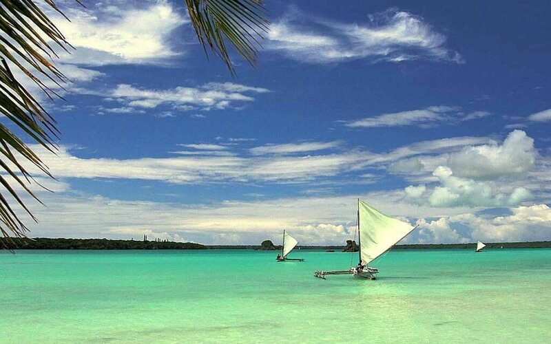 Sailboats on Turquoise Water — Blue, Serene, Afternoon, Photograph