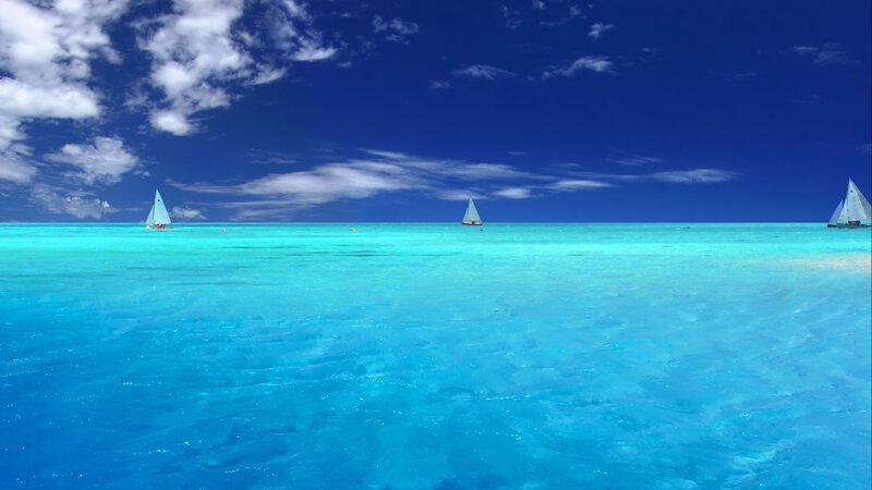 Sailboats on Turquoise Water — Blue