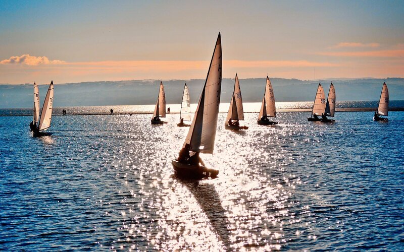 Sailboats on Water — Blue, Serene