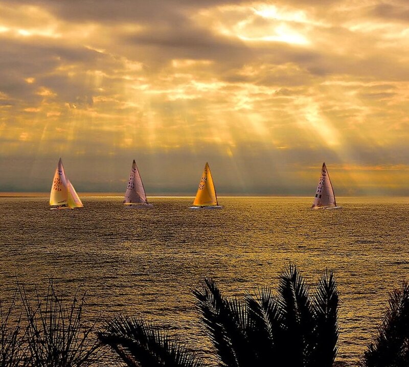 Sailboats on Water — Gold, Dramatic