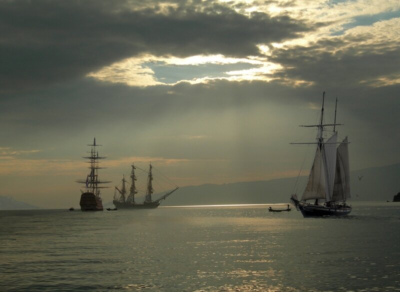 Sailboats on Water — Gray