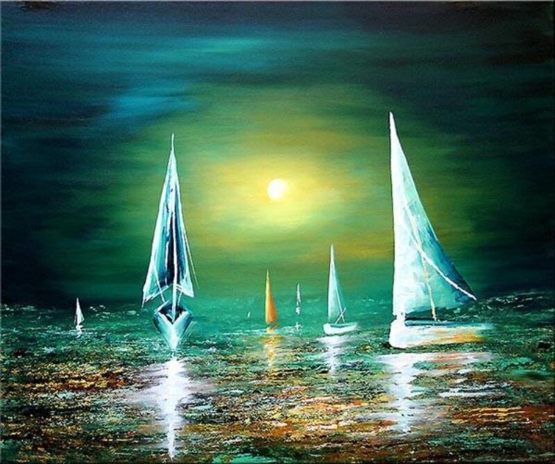 Sailboats on Water — Green