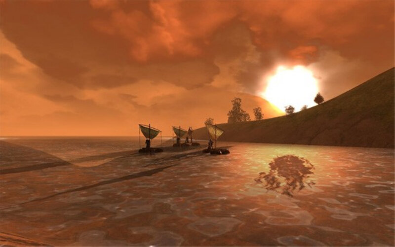 Sailboats on Water — Orange, Dramatic, Sunset, 3d Render