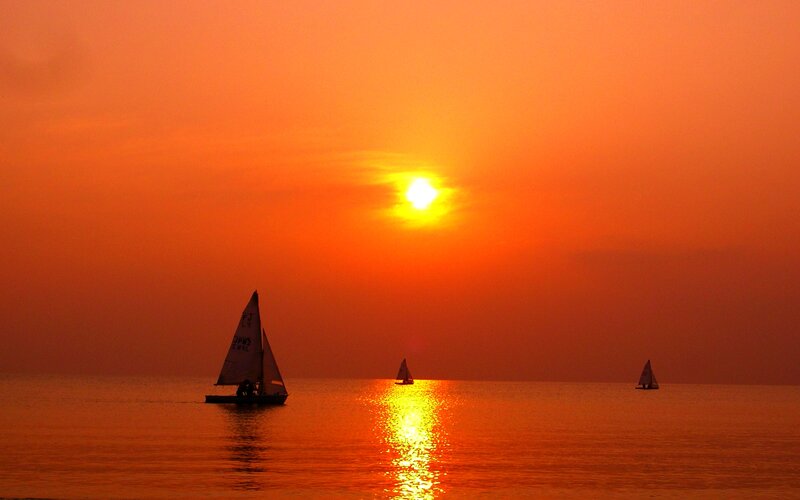 Sailboats on Water — Orange, Serene