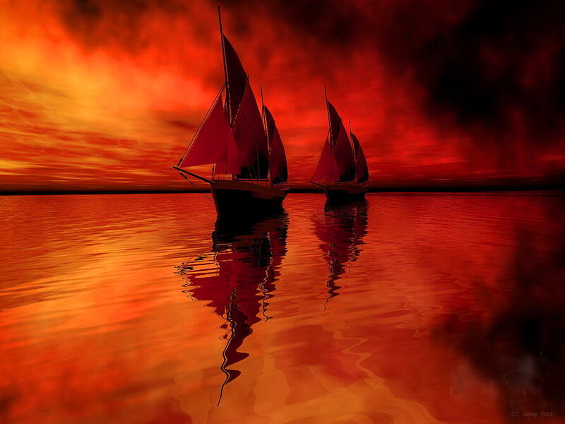 Sailboats on Water — Red