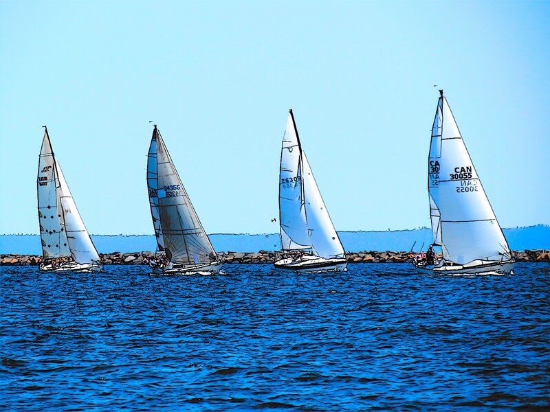 Sailboats Racing — Blue, Calm