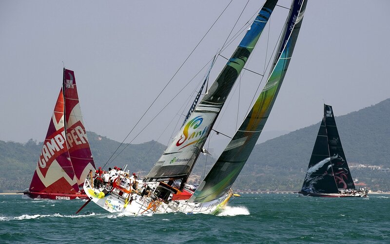 Sailboats Racing — Blue, Competitive, Afternoon