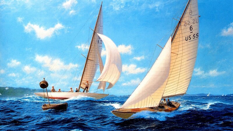 Sailboats Racing — Blue, Dynamic, Afternoon