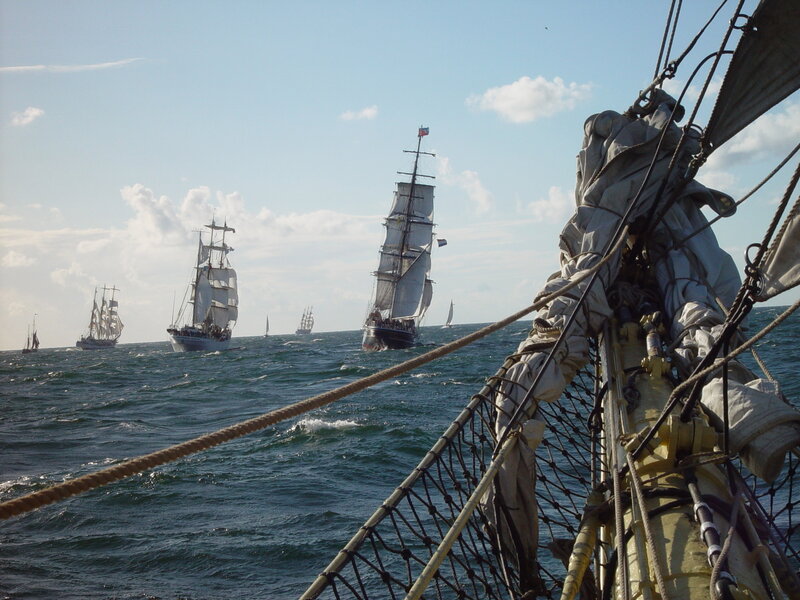 Sailboats racing on the open sea