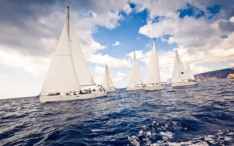 Sailboats racing on the open sea