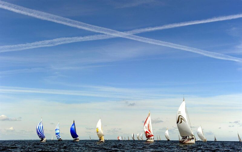 Sailboats racing on the open sea