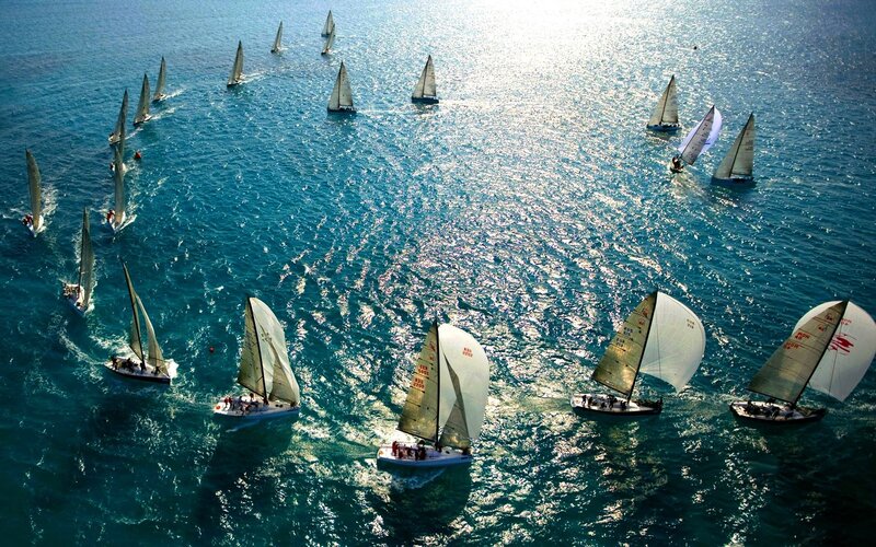 Sailboats racing on the sea