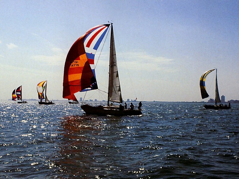 Sailboats racing on the water