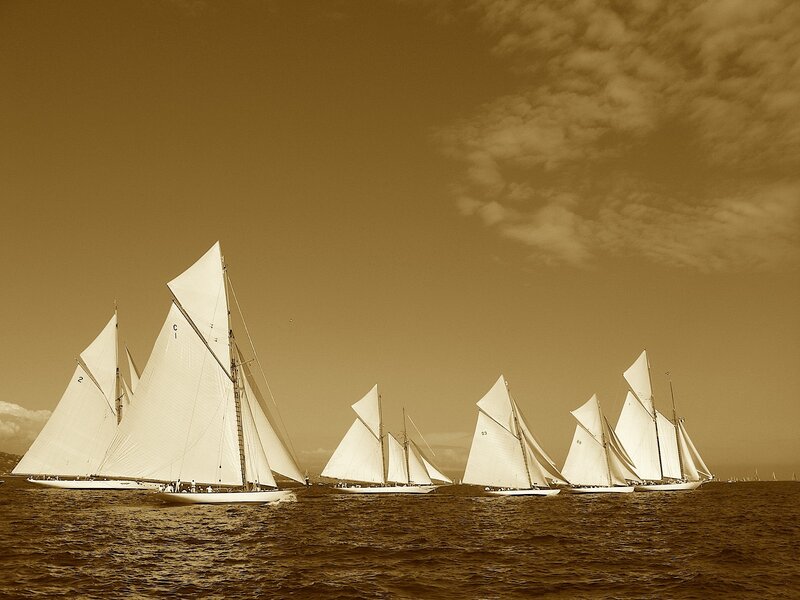 Sailboats racing on the water