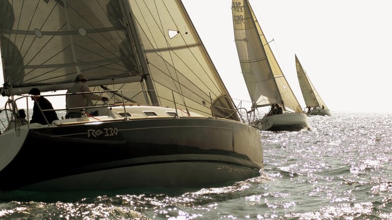 Sailboats racing on the water