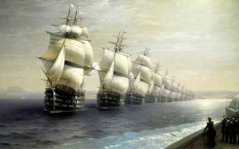 Sailing fleet at sea