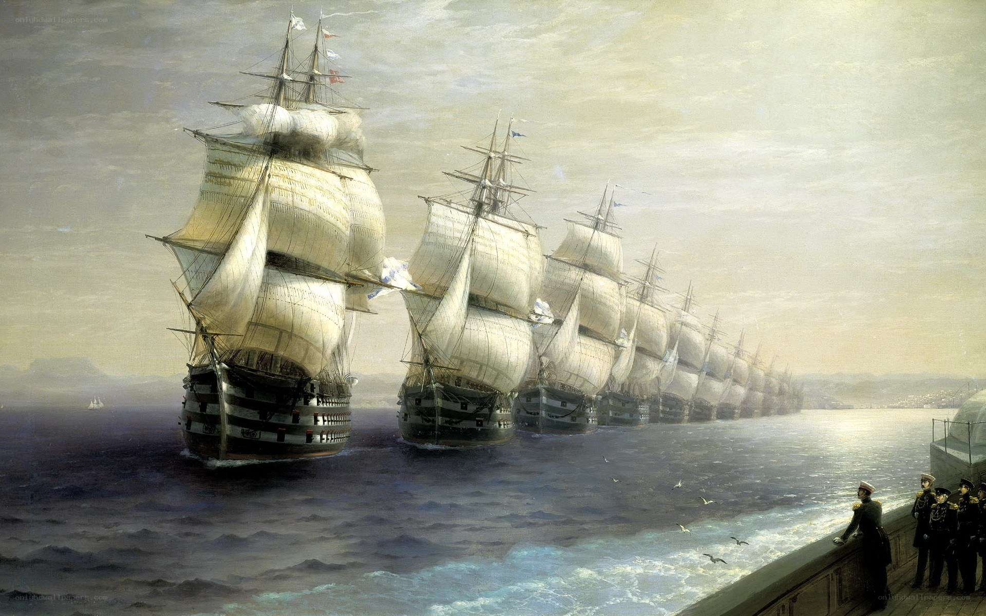Sailing fleet at sea