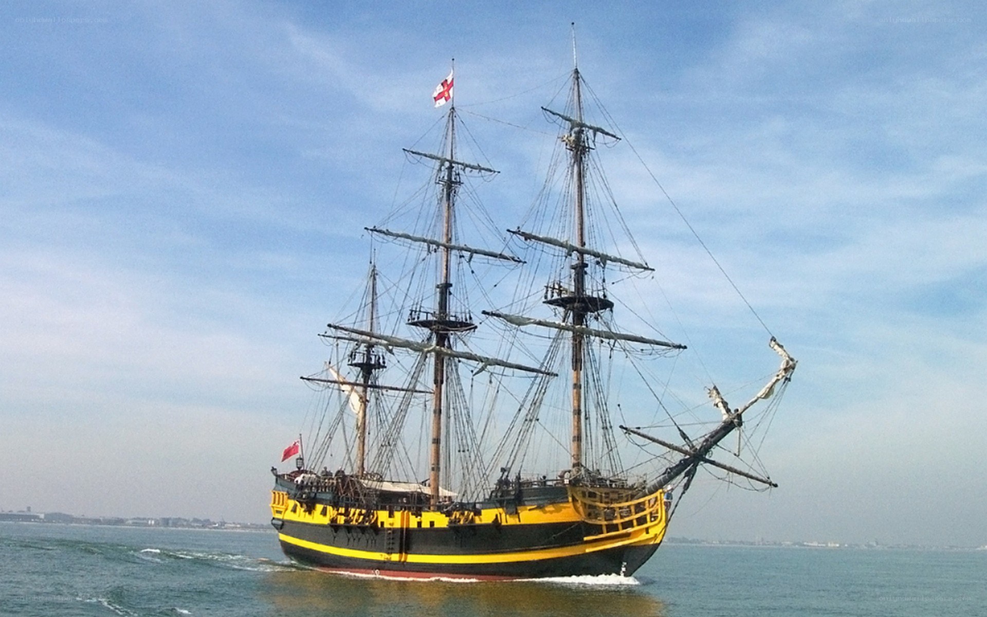 sailing historic ship on sea