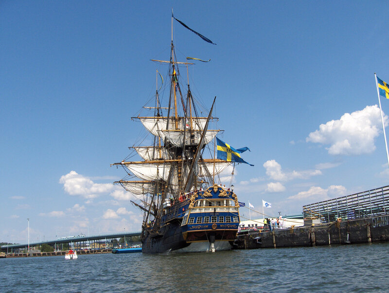 Sailing Ship at Dock — Blue