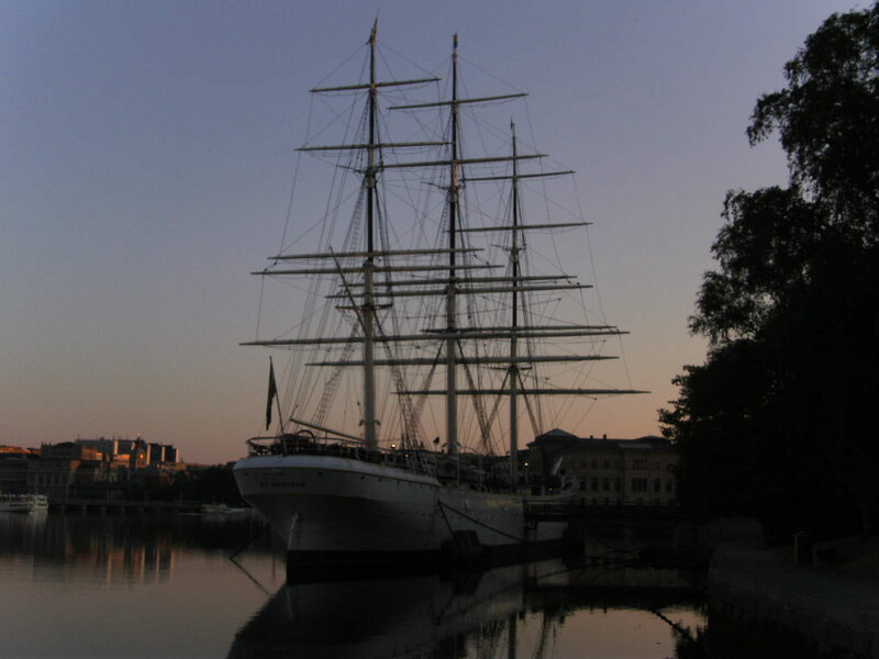 Sailing Ship at Dusk — Blue