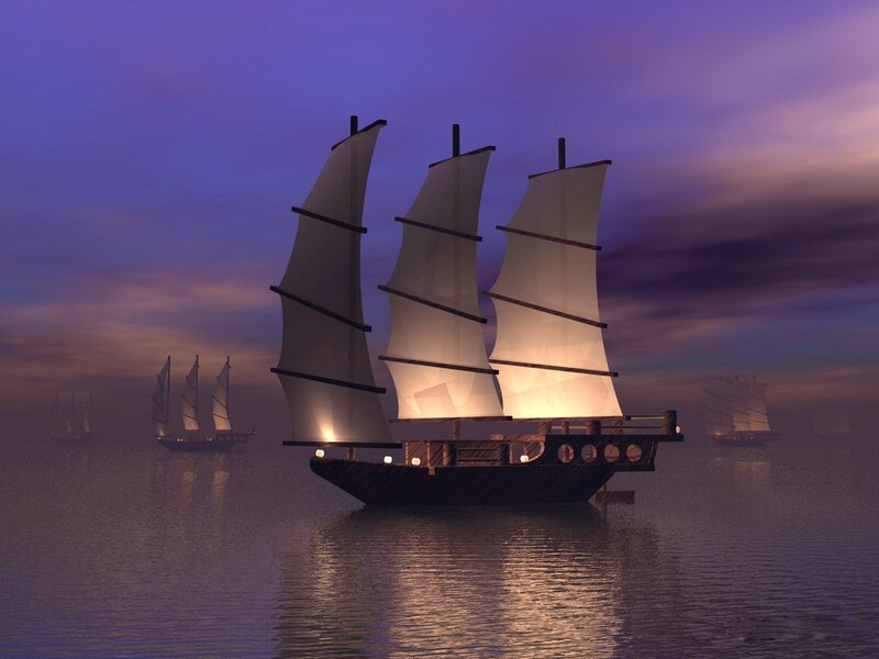 Sailing Ship at Dusk — Purple, Serene