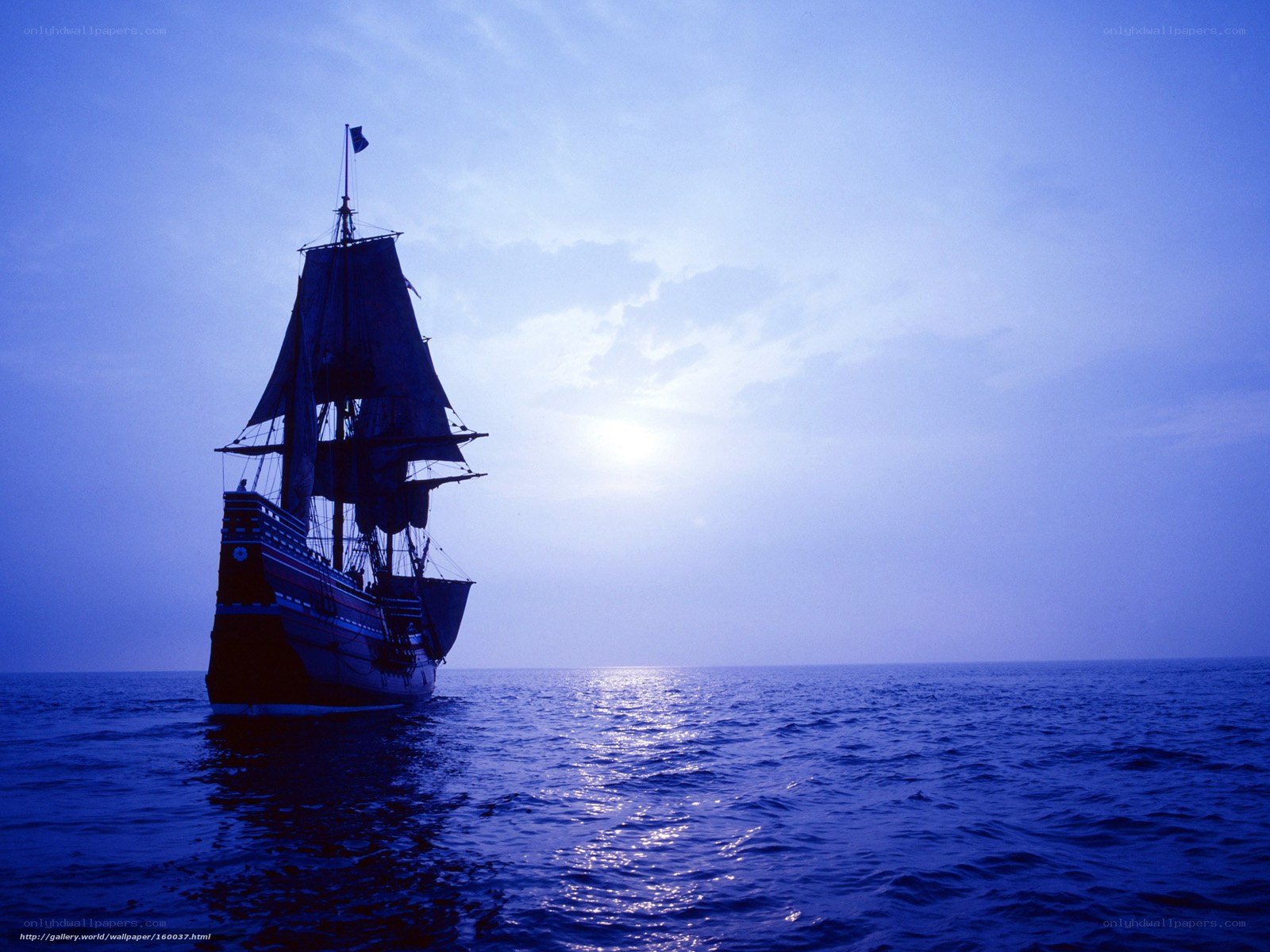 sailing ship at dusk