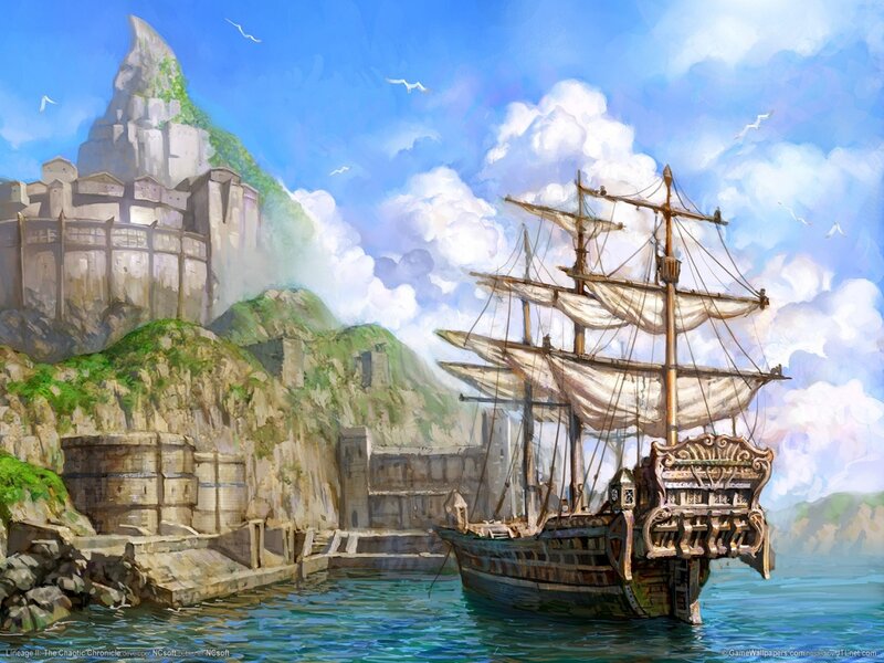 Sailing Ship at Harbor — Blue, Serene, Afternoon