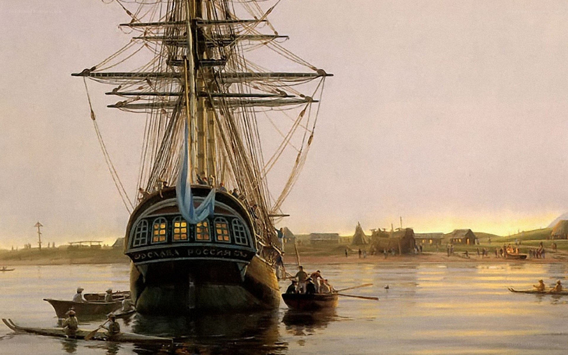 Sailing ship at harbor