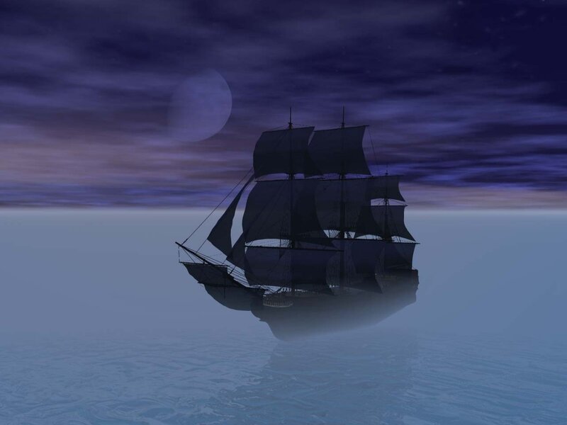 sailing ship at night
