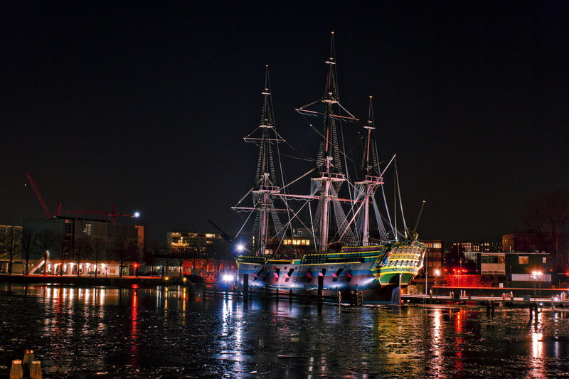 Sailing Ship at Night — Black, Dramatic, Photograph