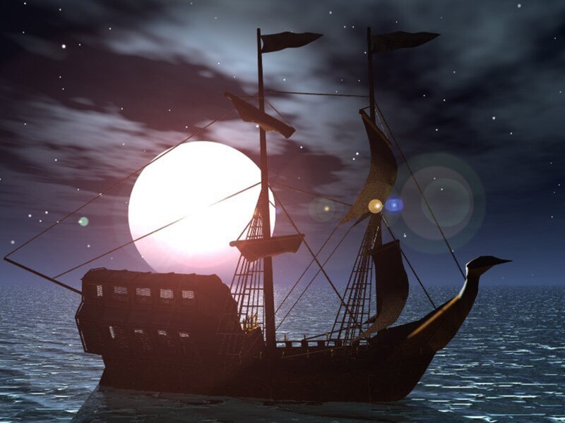 Sailing Ship at Night — Black