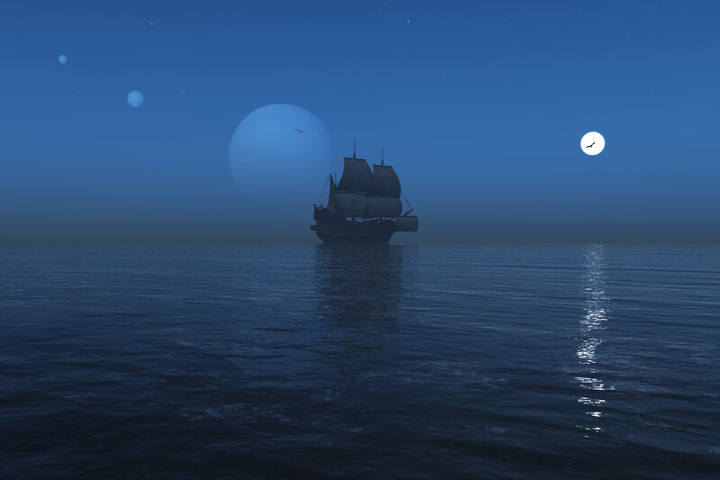 Sailing Ship at Night — Blue, Serene, 3d Render