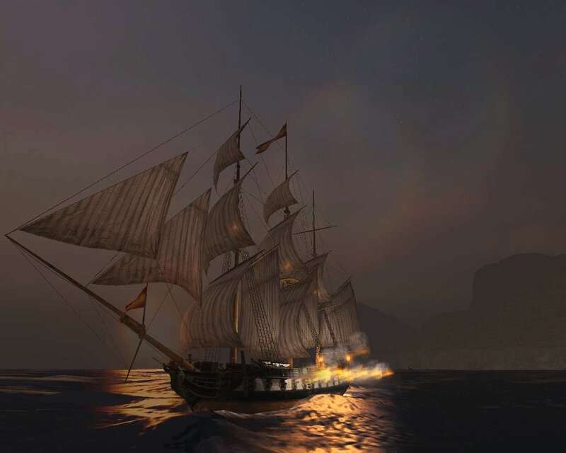 Sailing Ship at Night — Dark Blue, Dramatic, 3d Render