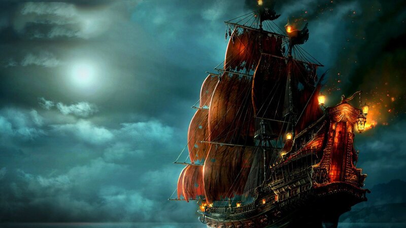 Sailing Ship at Night — Dark Blue, Dramatic