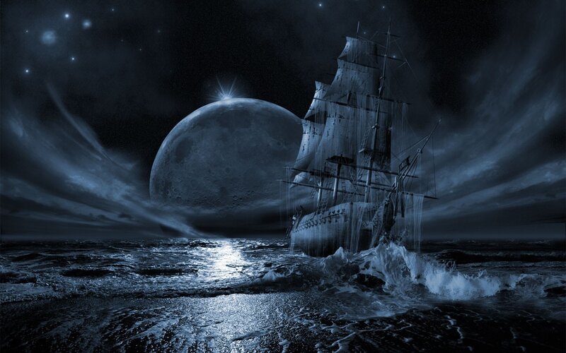 Sailing Ship at Night — Dramatic