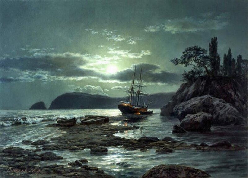 Sailing Ship at Night — Green