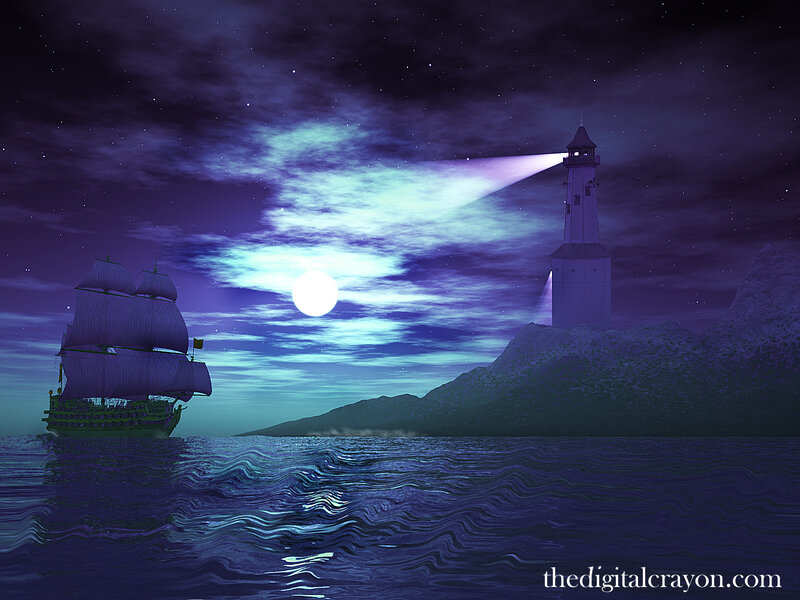 Sailing Ship at Night — Purple, Dramatic