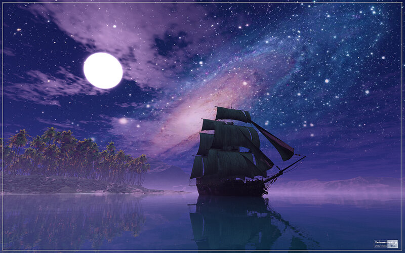 Sailing Ship at Night — Purple