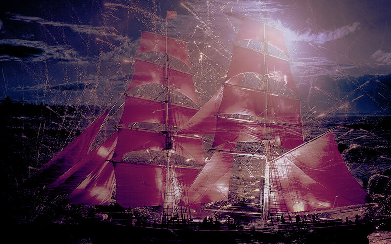 Sailing Ship at Night — Red
