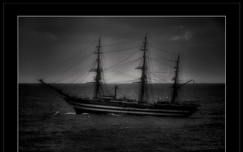 Sailing Ship at Sea — Black, Dramatic, Night, Photograph