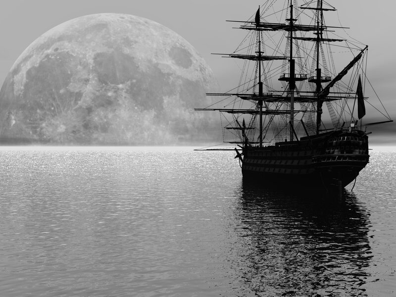 Sailing Ship at Sea — Black, Dramatic, Night