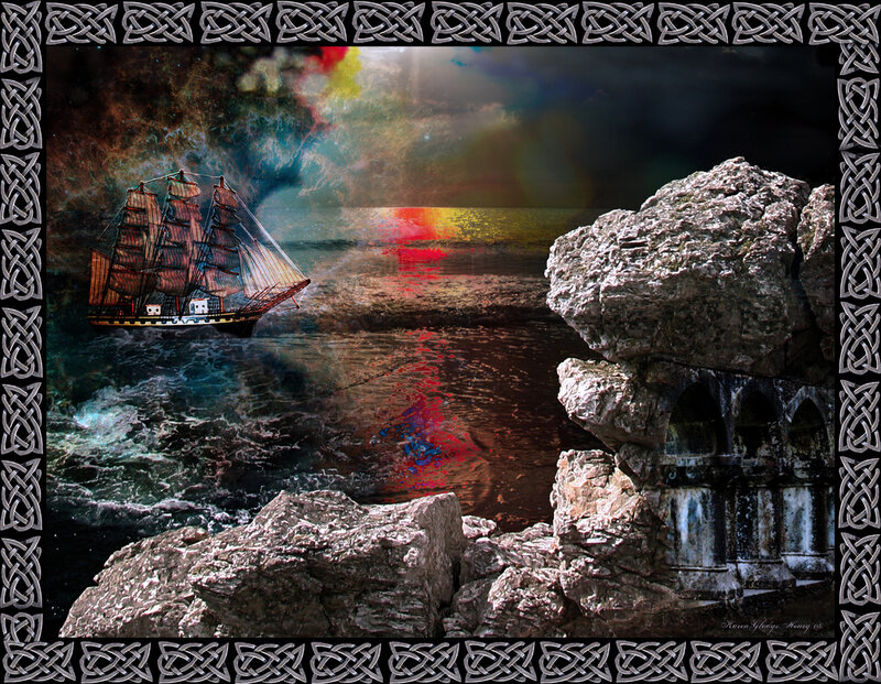 Sailing Ship at Sea — Black, Dramatic, Sunset