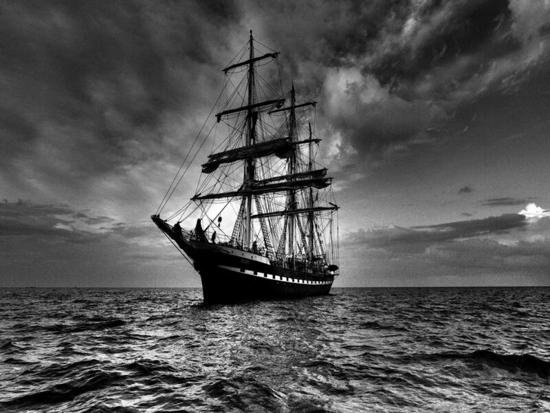 Sailing Ship at Sea — Black, Dramatic