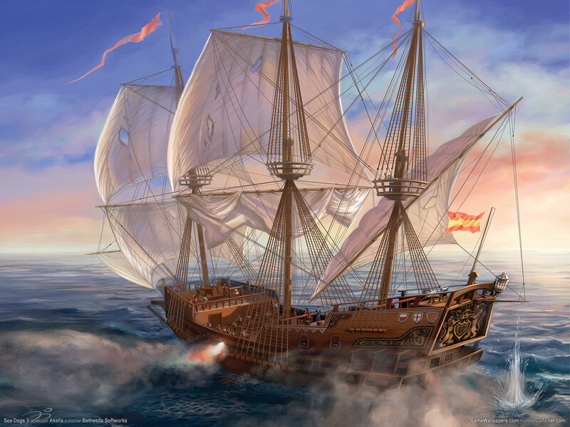 Sailing Ship at Sea — Blue, Dramatic, Sunset