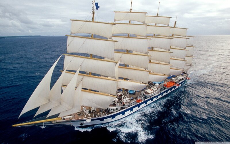 Sailing Ship at Sea — Blue, Serene, Afternoon, Photograph, Ocean